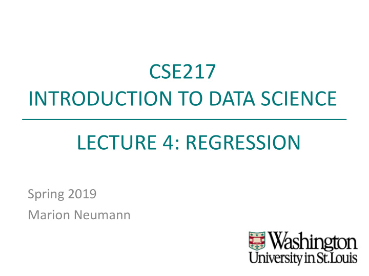 cse217 introduction to data science lecture 4 regression
