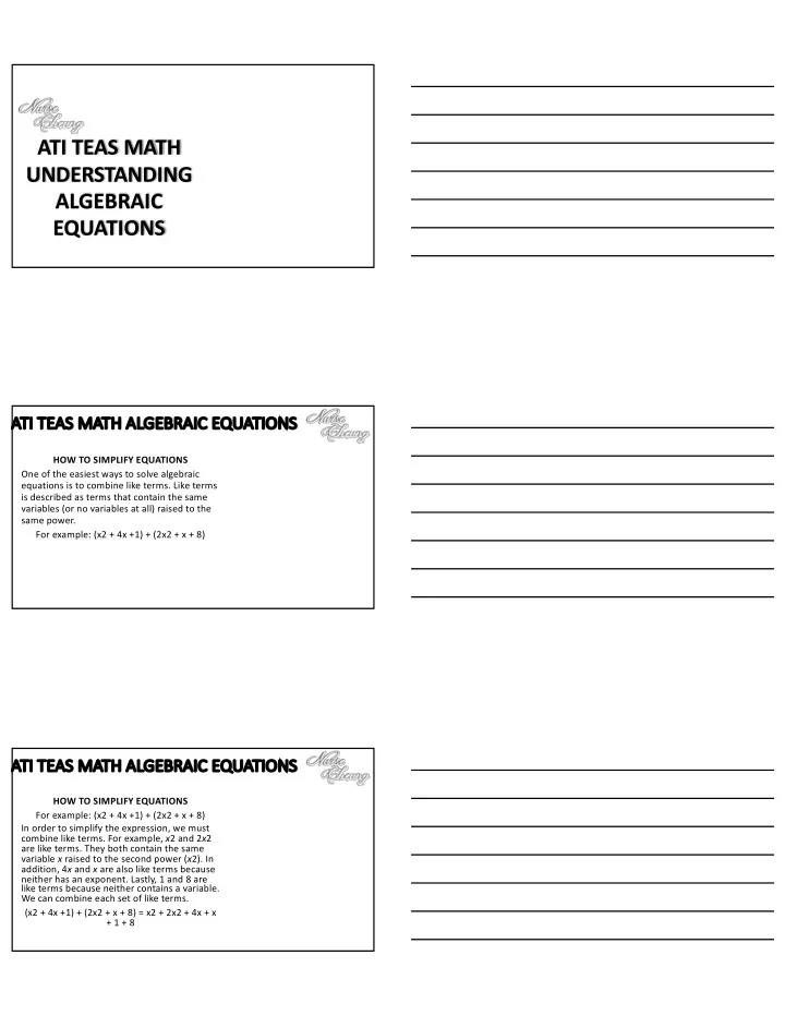 ati teas math understanding algebraic equations