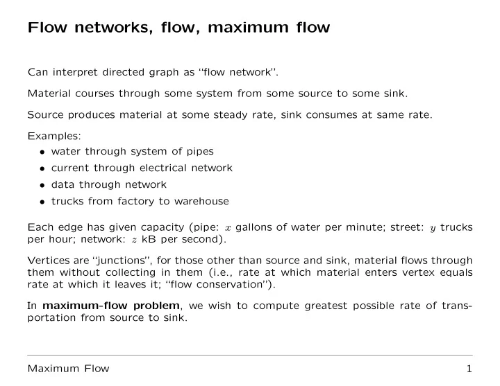 flow networks flow maximum flow