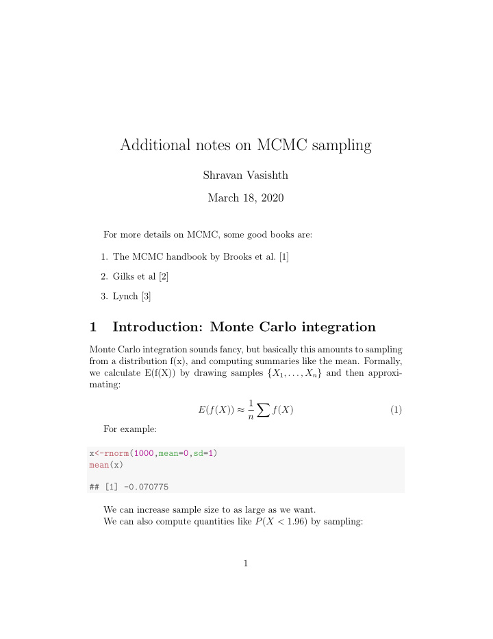 additional notes on mcmc sampling