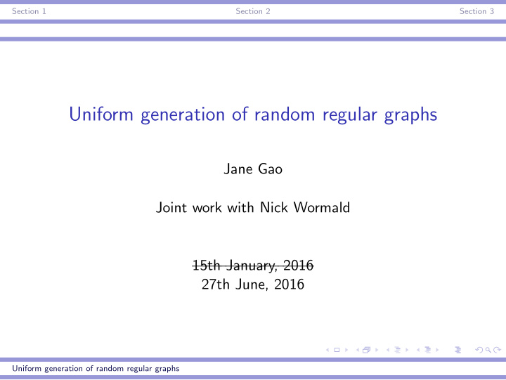 uniform generation of random regular graphs