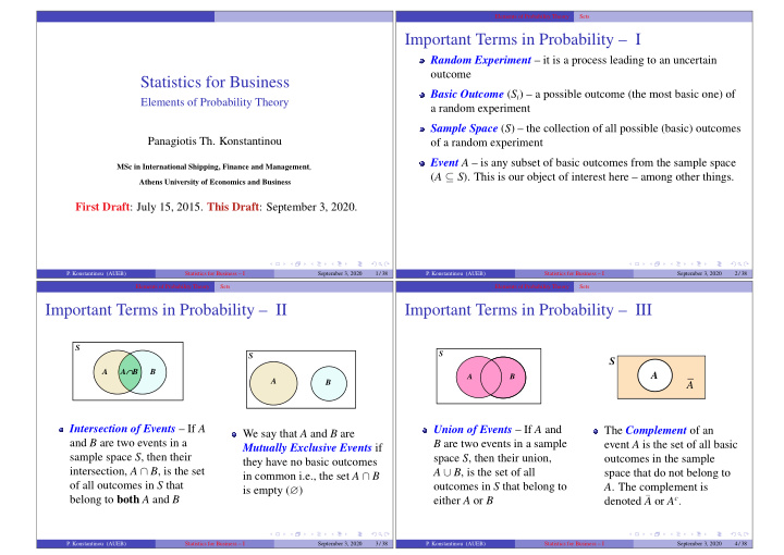 important terms in probability i