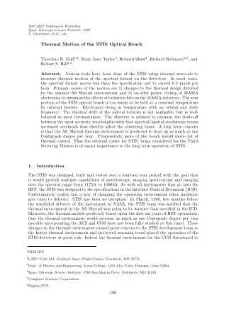 Thermal Motion of the STIS Optical Bench Theodore R. Gull 1 , 2 , Mary Jane Taylor 3 , Richard Shaw