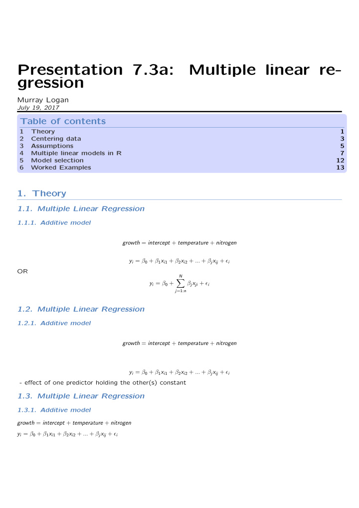 presentation 7 3a multiple linear re gression