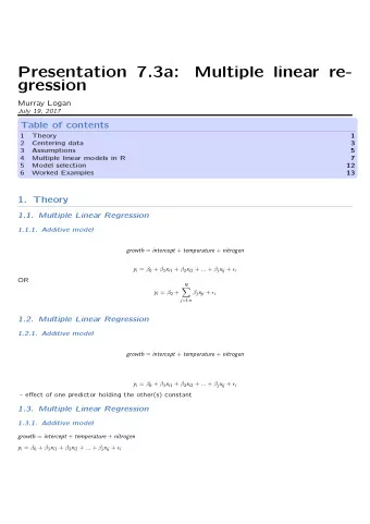 Presentation 7.3a:  Multiple linear re-  gression  Murray Logan  July 19, 2017  Table of contents