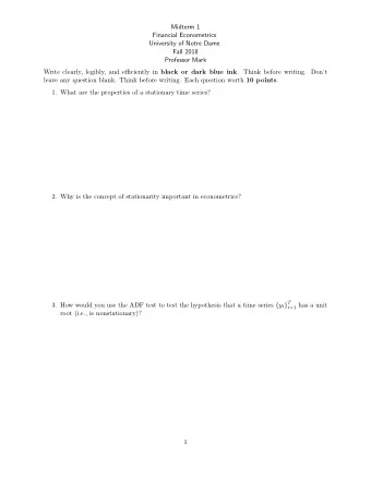 Midterm 1  Financial Econometrics  University of Notre Dame  Fall 2018  Professor Mark Write