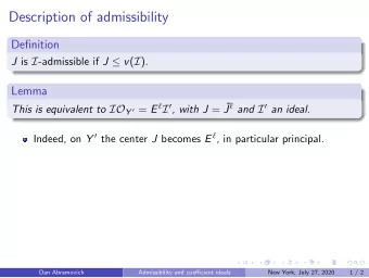 Description of admissibility  Definition J is I -admissible if J  v ( I ).  Lemma This is