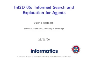 Inf2D 05: Informed Search and  Exploration for Agents  Valerio Restocchi  School of Informatics,