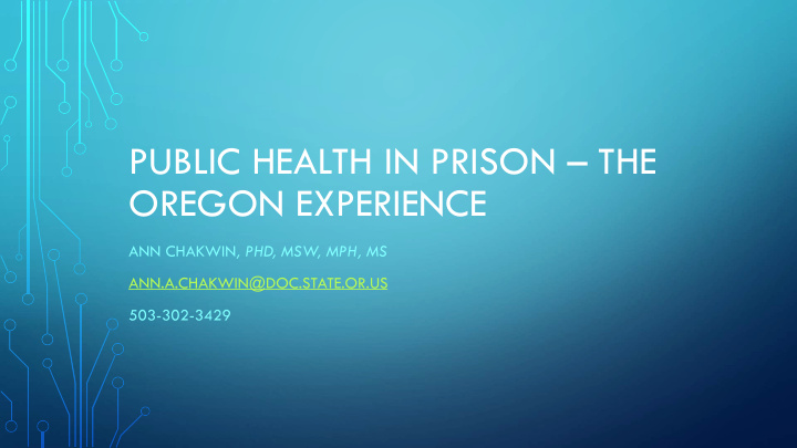 public health in prison the oregon experience