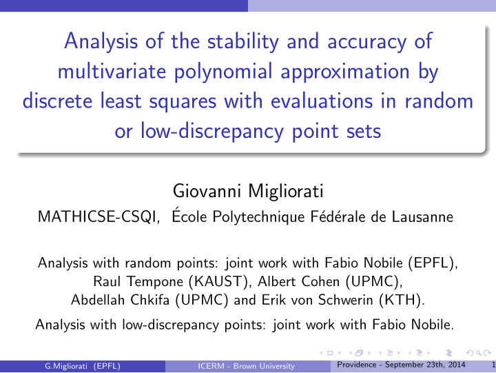 analysis of the stability and accuracy of multivariate