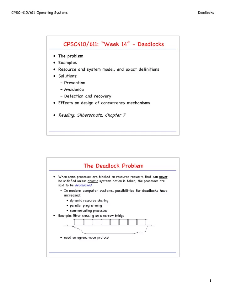 cpsc410 611 week 14 deadlocks