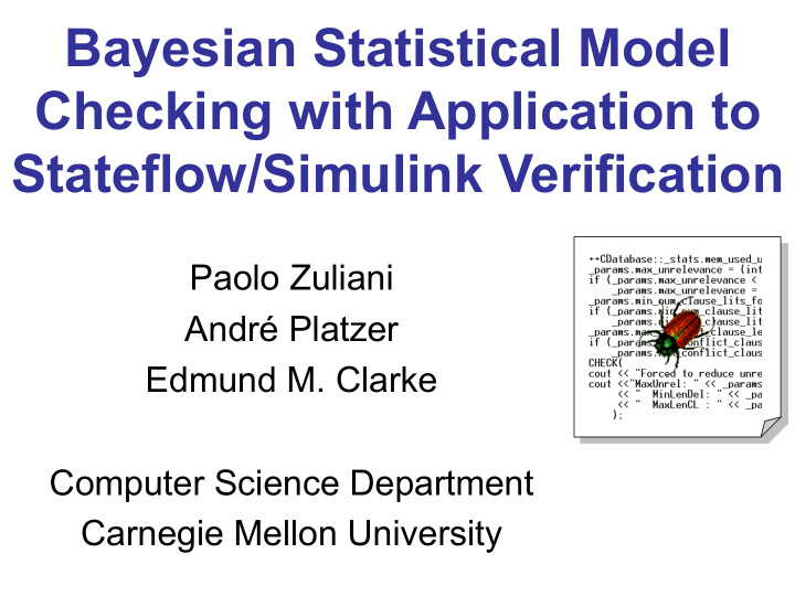 bayesian statistical model checking with application to