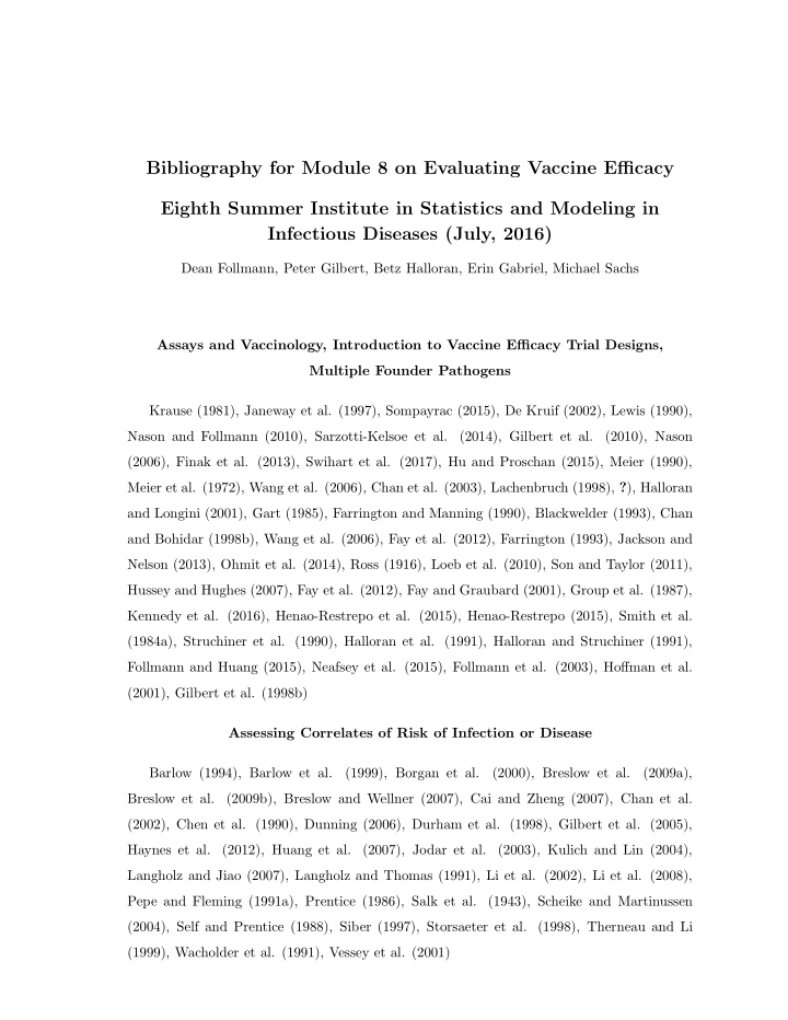 bibliography for module 8 on evaluating vaccine efficacy