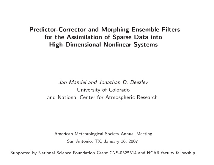 predictor corrector and morphing ensemble filters for the
