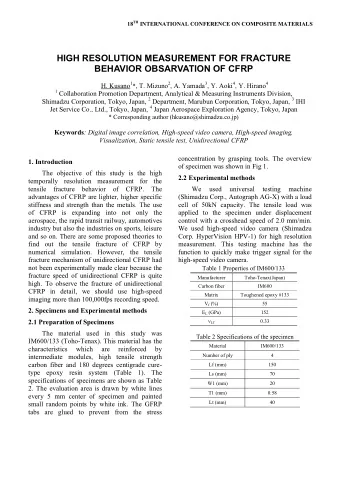 HIGH RESOLUTION MEASUREMENT FOR FRACTURE  BEHAVIOR OBSARVATION OF CFRP H. Kusano 1 * , T. Mizuno 2