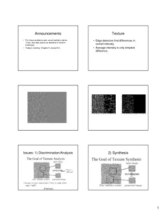 2) Synthesis  Issues: 1) Discrimination/Analysis  (Freeman)  1  Many more issues  What is texture?