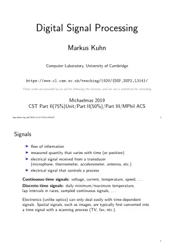 Digital Signal Processing  Markus Kuhn  Computer Laboratory, University of Cambridge