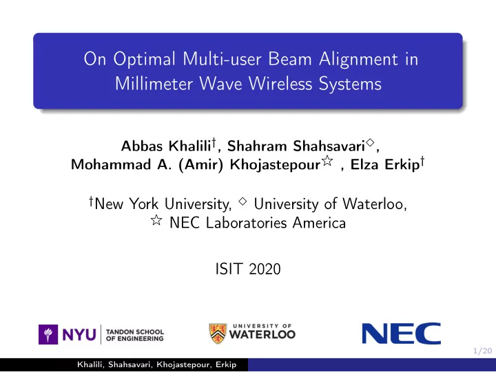 on optimal multi user beam alignment in millimeter wave