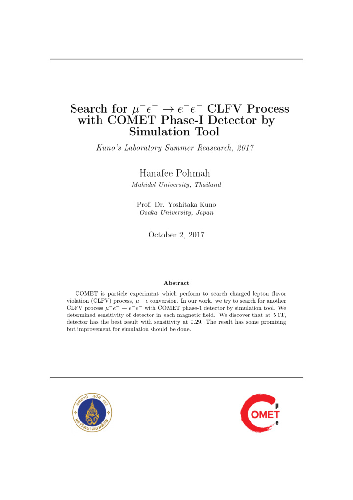 search for e e e clfv process with comet phase i detector