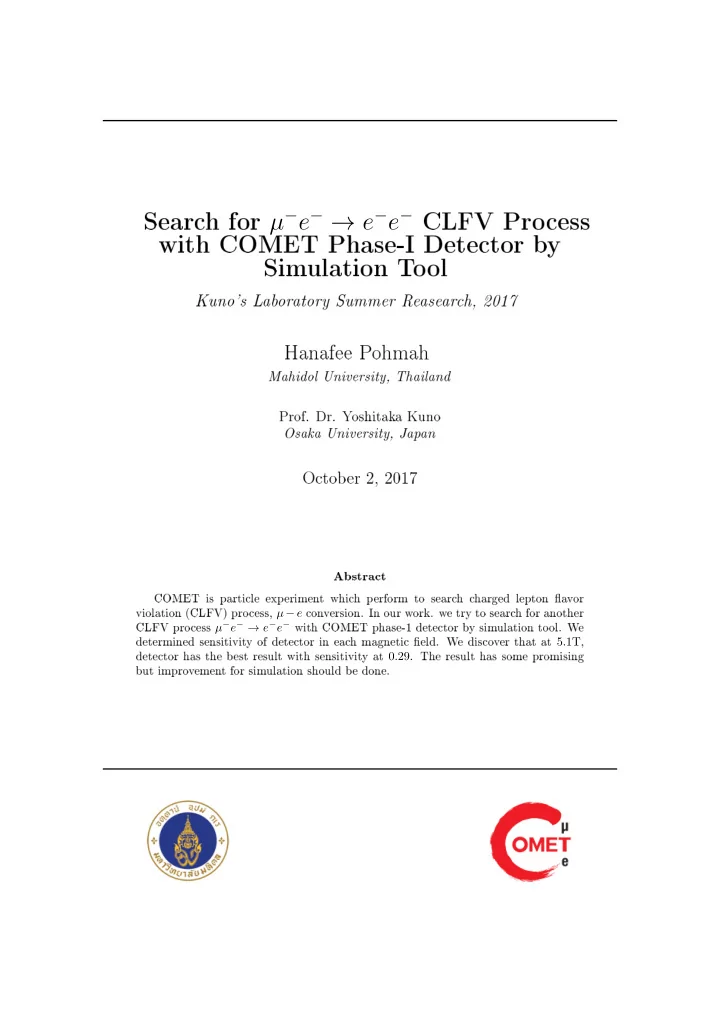search for e e e clfv process with comet phase i detector