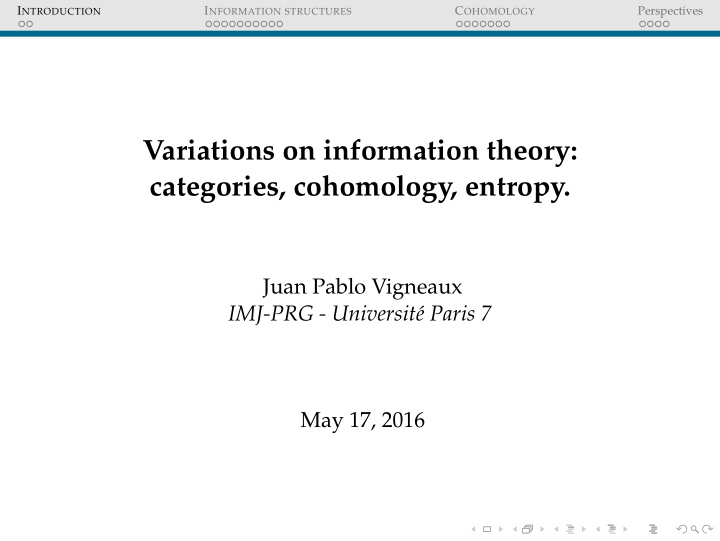 variations on information theory categories cohomology