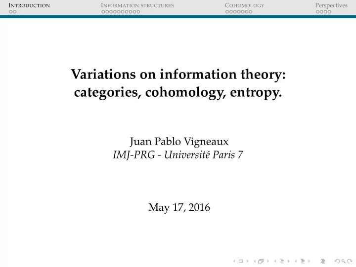 variations on information theory categories cohomology