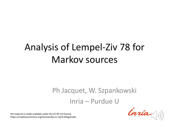 analysis of lempel ziv 78 for markov sources
