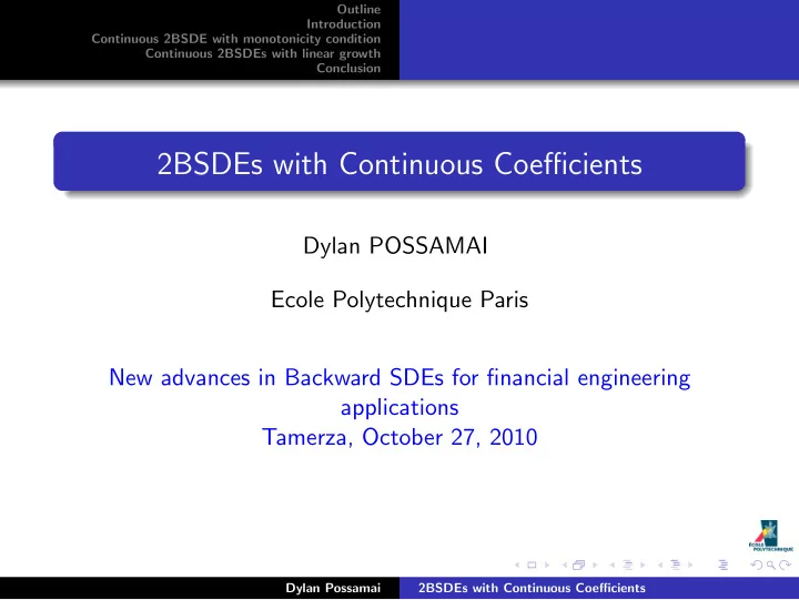 2bsdes with continuous coefficients