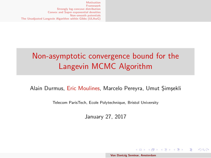 non asymptotic convergence bound for the langevin mcmc