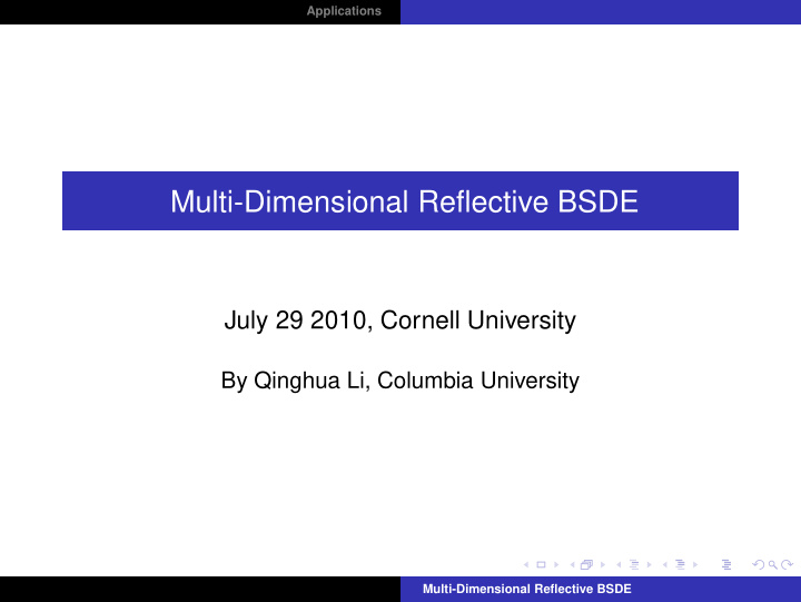 multi dimensional reflective bsde