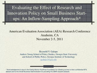 Evaluating the Effect of Research and  Innovation Policy on Small Business Start-  ups: An