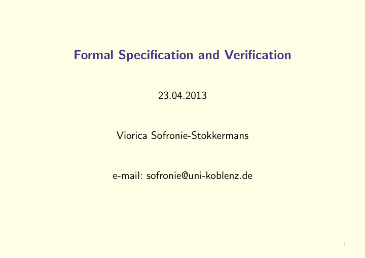 formal specification and verification