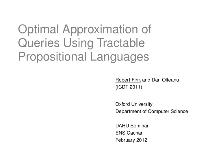 optimal approximation of queries using tractable