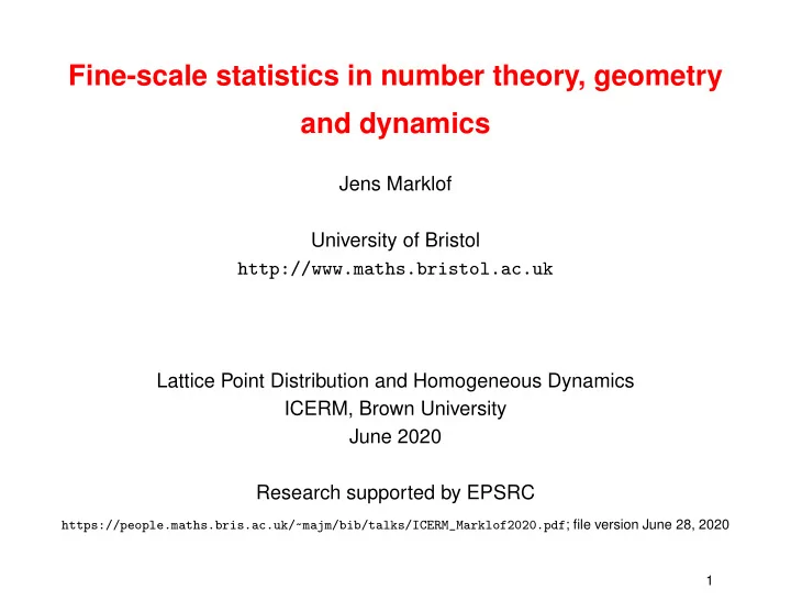 fine scale statistics in number theory geometry and