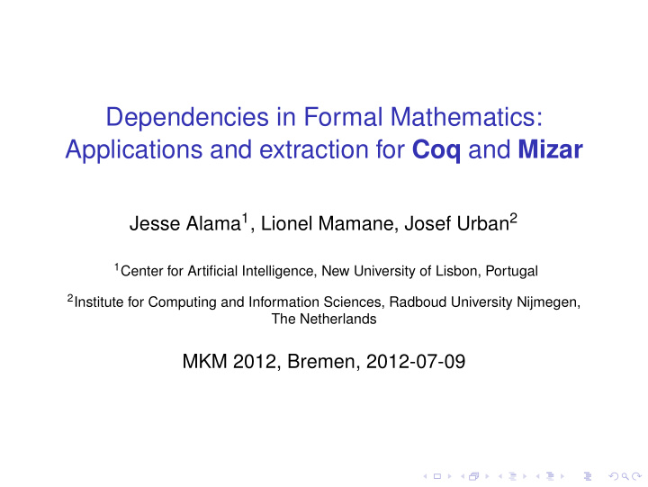 dependencies in formal mathematics applications and