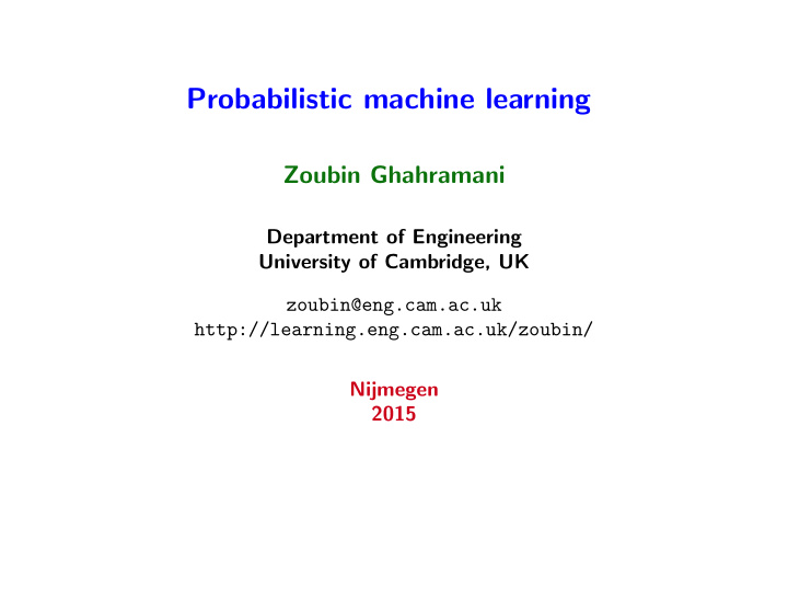 probabilistic machine learning