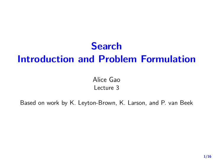 search introduction and problem formulation