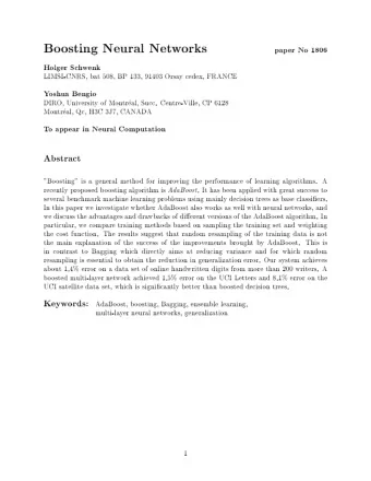 Bo  osting  Neural  Net  w  orks  pap  er  No    Holger  Sc  h  w  enk  LIMSICNRS