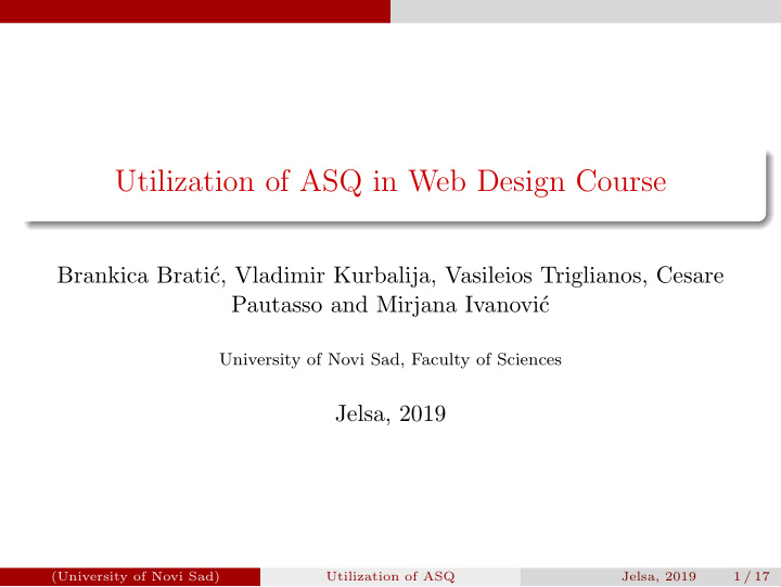 utilization of asq in web design course