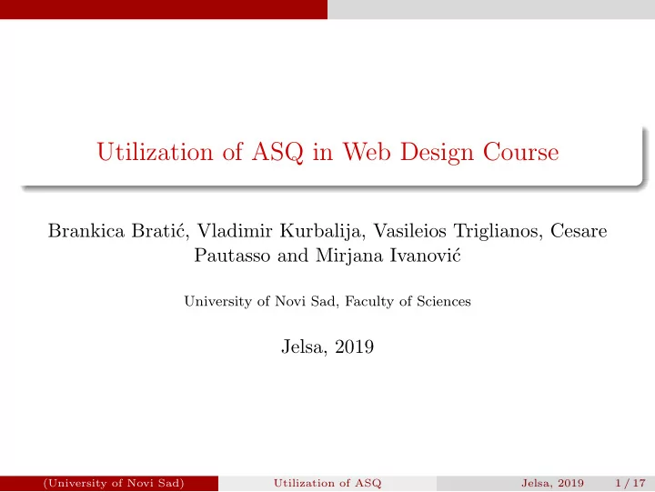 utilization of asq in web design course