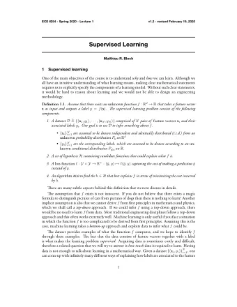 Supervised Learning  Matthieu R. Bloch  1  Supervised learning Definition 1.1. Assume that there