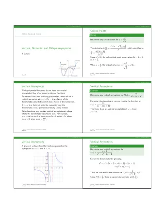 Critical Points  MCV4U: Calculus &amp; Vectors  Recap Determine any critical values for y = e x