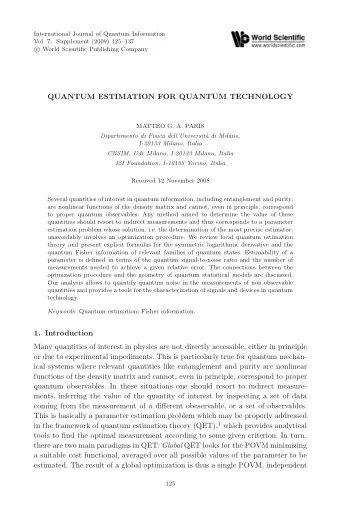 QUANTUM ESTIMATION FOR QUANTUM TECHNOLOGY  MATTEO G. A. PARIS  Dipartimento di Fisica