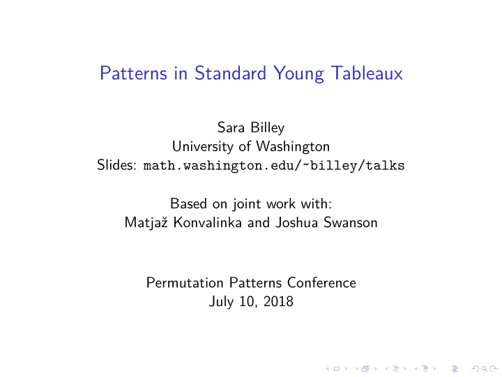 patterns in standard young tableaux