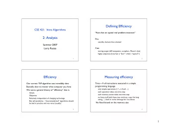 Defining Efficiency  CSE 421:  Intro Algorithms  Runs fast on typical real problem instances