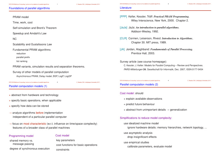 literature foundations of parallel algorithms aff