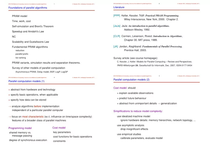 literature foundations of parallel algorithms aff