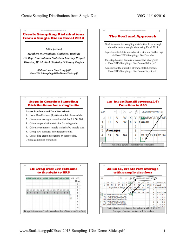 create sampling distributions from single die v0g 11 16