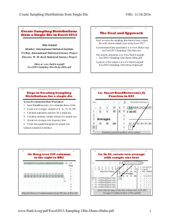 Create Sampling Distributions from Single Die  V0G  11/16/2016  V0G  Create Sampling Distribution
