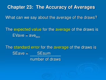Chapter 23:  The Accuracy of Averages  What can we say about the average of the draws?  The